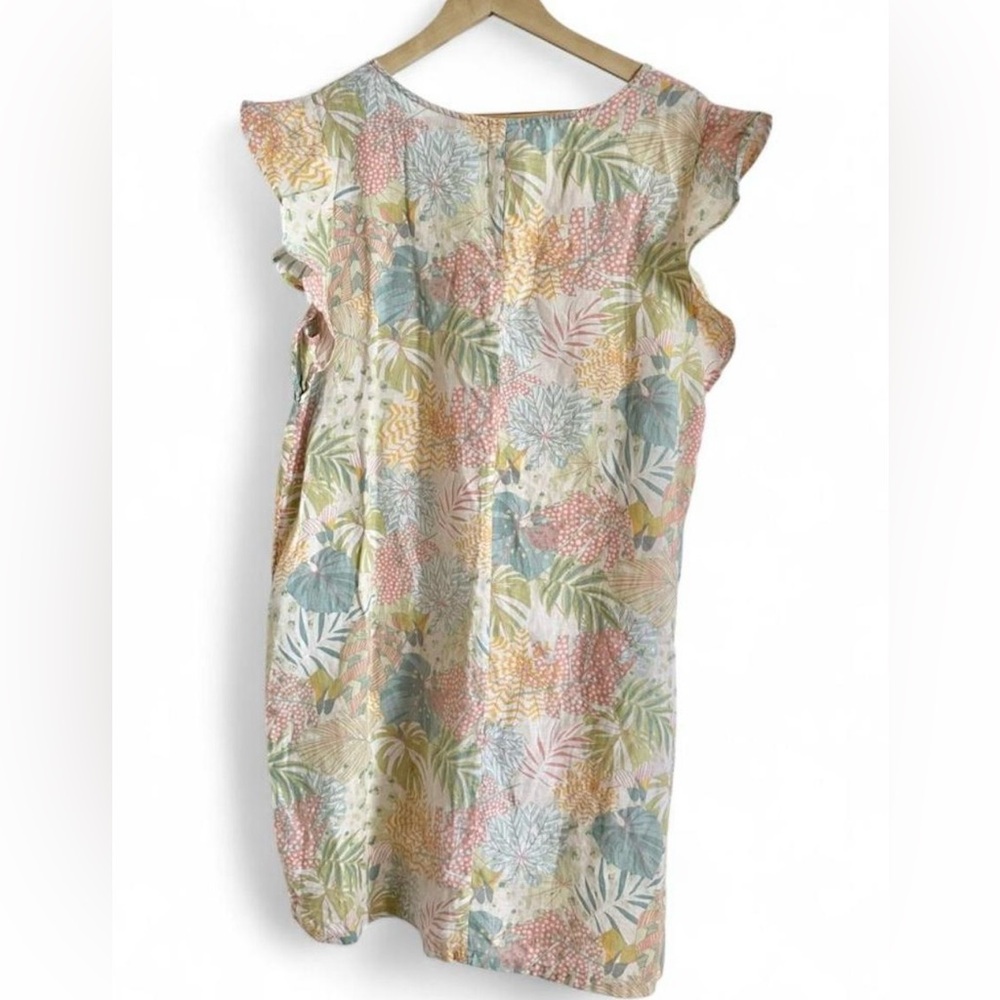 C&C California Tropical Floral Linen Blend Shift Dress Ruffle Sleeve XL - Picture 4 of 7